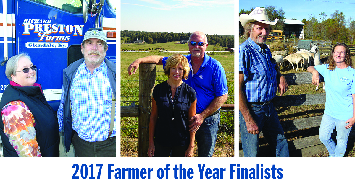 The three finalists that will vie for Kentucky Farm Bureau's Farmer of the Year honors have been chosen as preliminary judging for the 2017 
