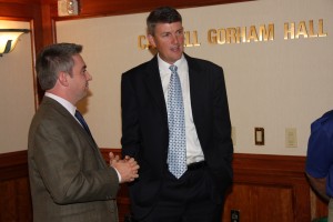 State Representative Ryan Quarles (left) chats with Fayette County FB Director Todd Clark.
