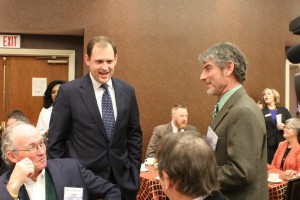 Sixth District Congressman Andy Barr greets a constituent. At right is KFB Director Larry Thomas of Hardin County.