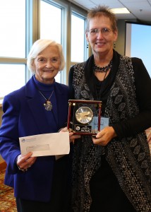 Rita Taulbee (right) received the Kentucky Farm Bureau 2015 Excellence in Ag Literacy Award. The announcement was made at the organization’s 96th annual meeting, held at the Galt House Hotel in Louisville. Pictured with Taulbee is KFB Women’s Committee Chair Betty Farris who presented her with the award. 